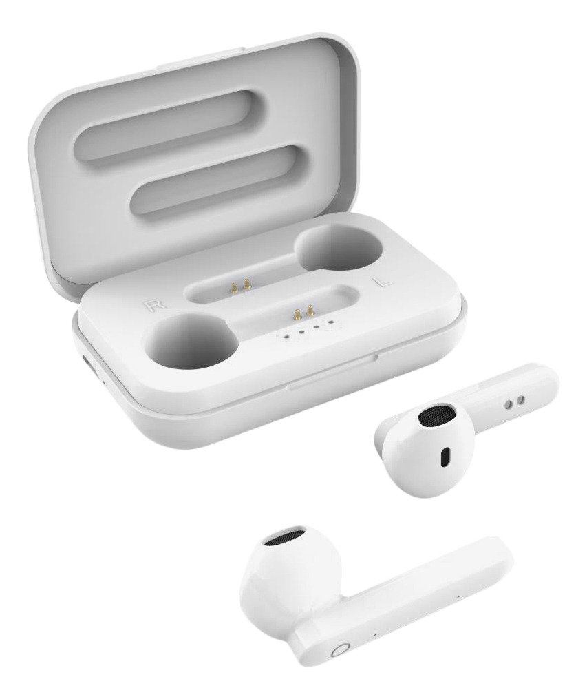 Įkraunamos belaidės ausinės STREETZ TWS-105, Bluetooth 5, įkrovimo dėklas 500 mAh, matinės baltos sp.
