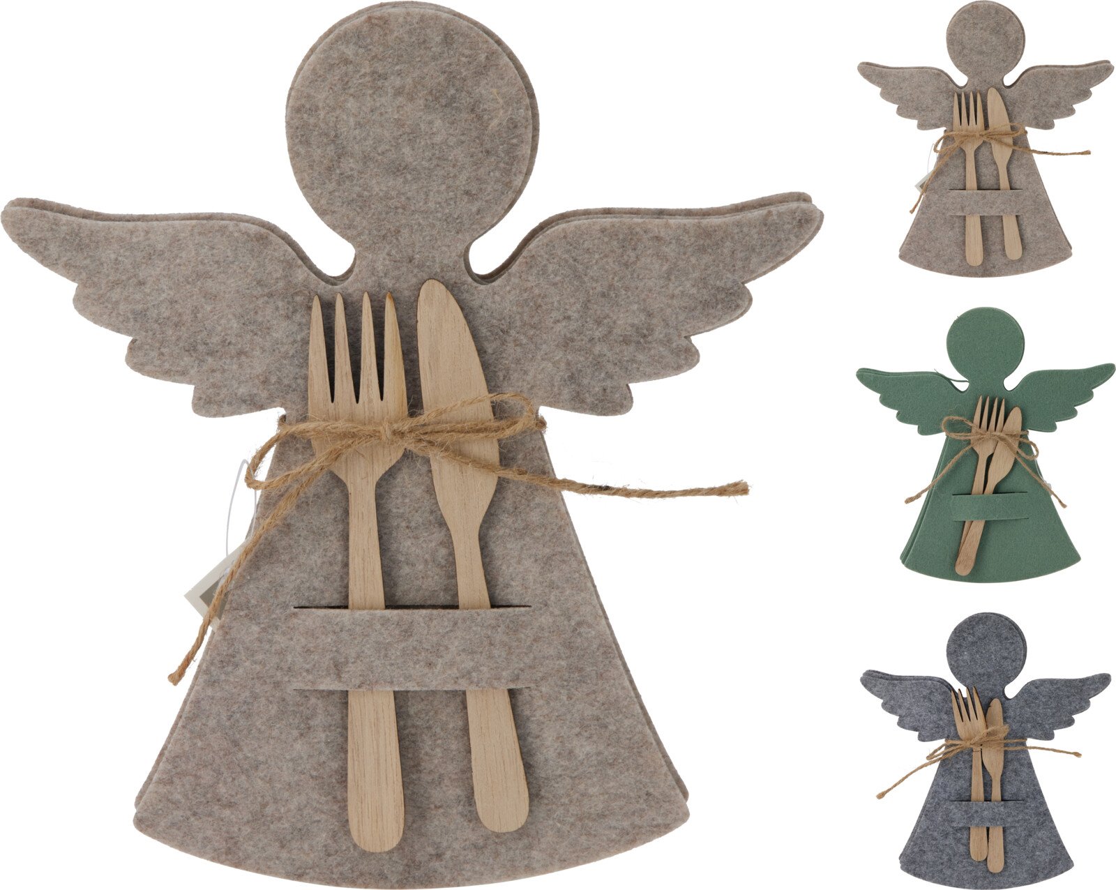 Kalėdinis stalo įrankių laikiklis Angelas, veltinis, įvairių sp., 20 x 1,5 x 22 cm