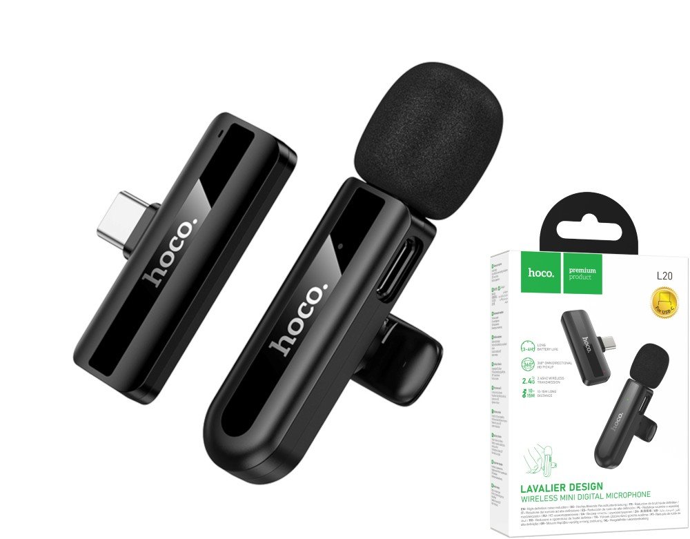 Belaidis mikrofonas HOCO 20, įkraunamas, veikia iki 4 val., 15 m atstumu