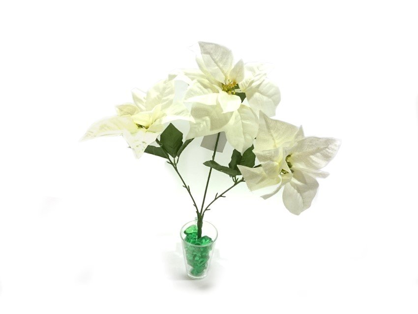 Dirbtinė gėlė Puansetija, 3 žiedai, baltos sp., 43,5 cm