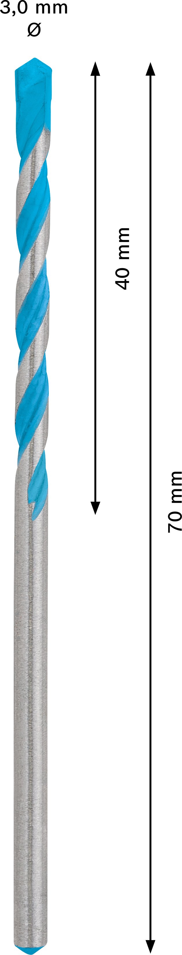 Universalus kietlydinio grąžtas BOSCH Multi Construction, 3,0x70 mm, 1 vnt.