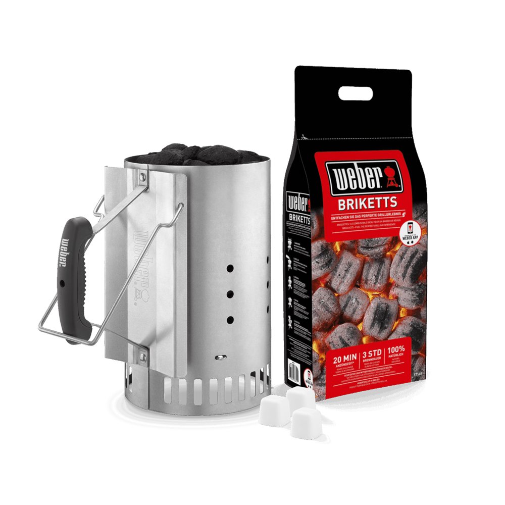 Griliaus uždegimo rinkinys WEBER, aliuminis užkurėjas, uždegimo kubeliai, anglies briketai 2kg, anglinėms kepsninėms