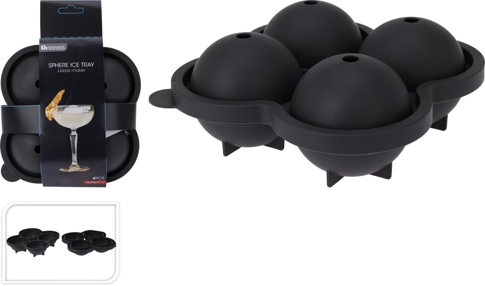 Ledukų formelė, 4 ledukams, juodos sp., 16 x 15 x 7 cm