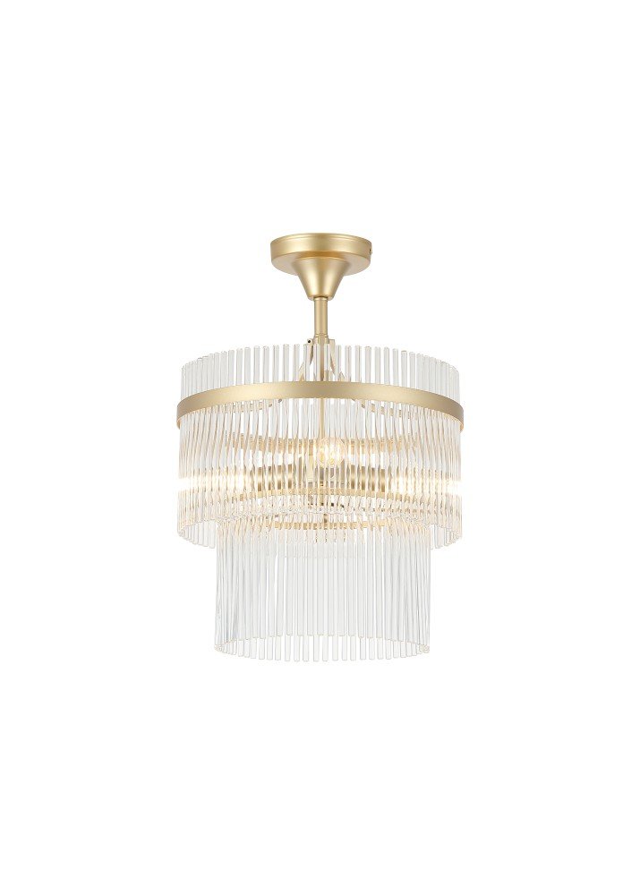 Pakabinamas šviestuvas SEARCHLIGHT Lara, E14, 3 x 60W, 230V, auksinis metalas su skaidriais stikliniais strypais, 350 x 350 x 500 mm, 11300-3GO