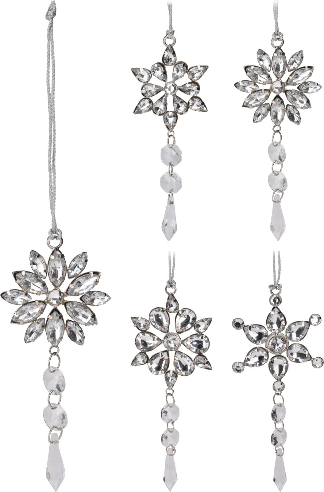 Eglutės žaisliukas, metalinis su akmenukais, 4 skirtingi dizainai, sidabrinės sp., 13 x 5 x 1 cm