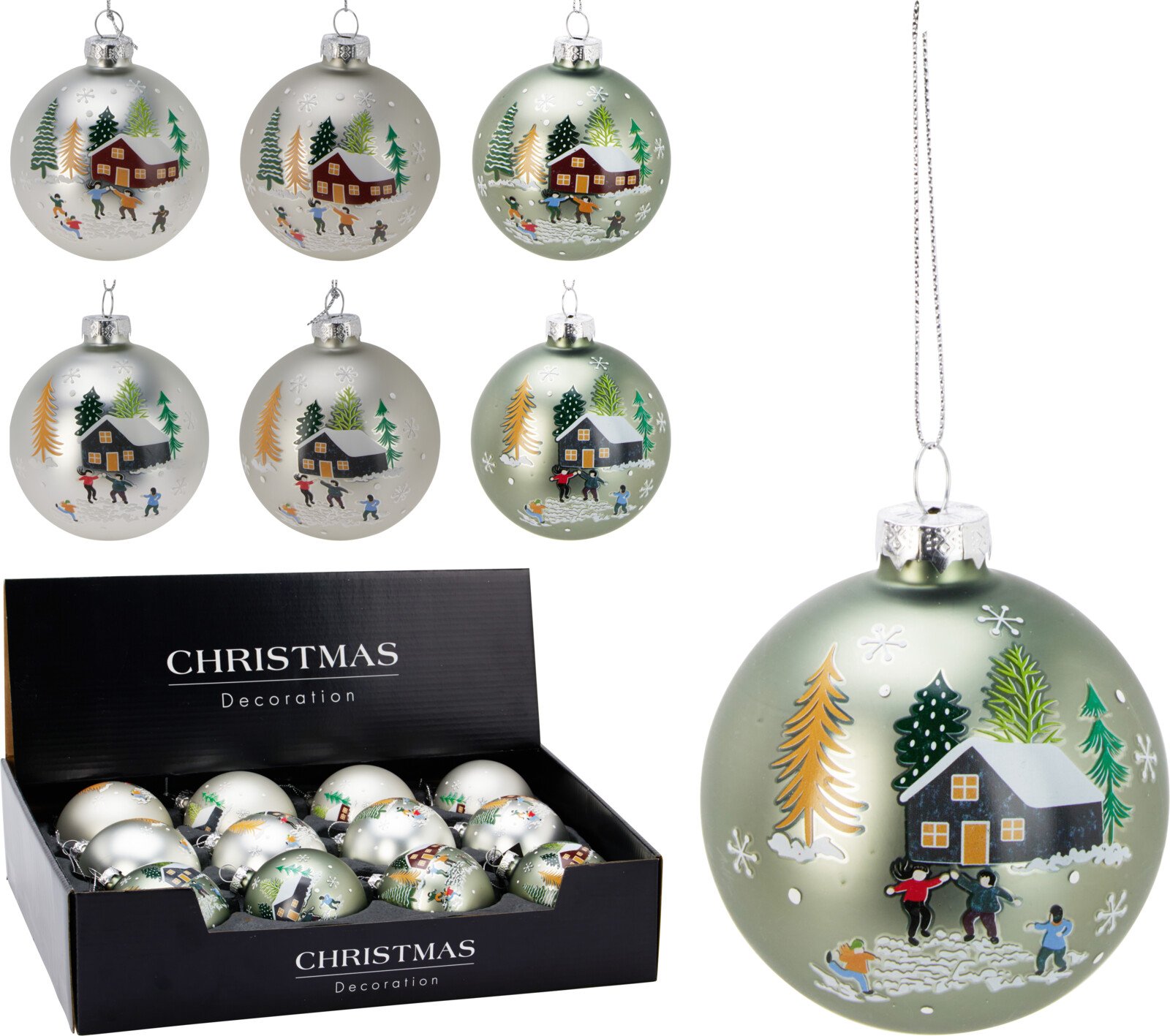 Eglutės žaisliukas, stiklas, 3 skirtingos sp., 2 skirtingi dizainai, skersmuo 8 cm