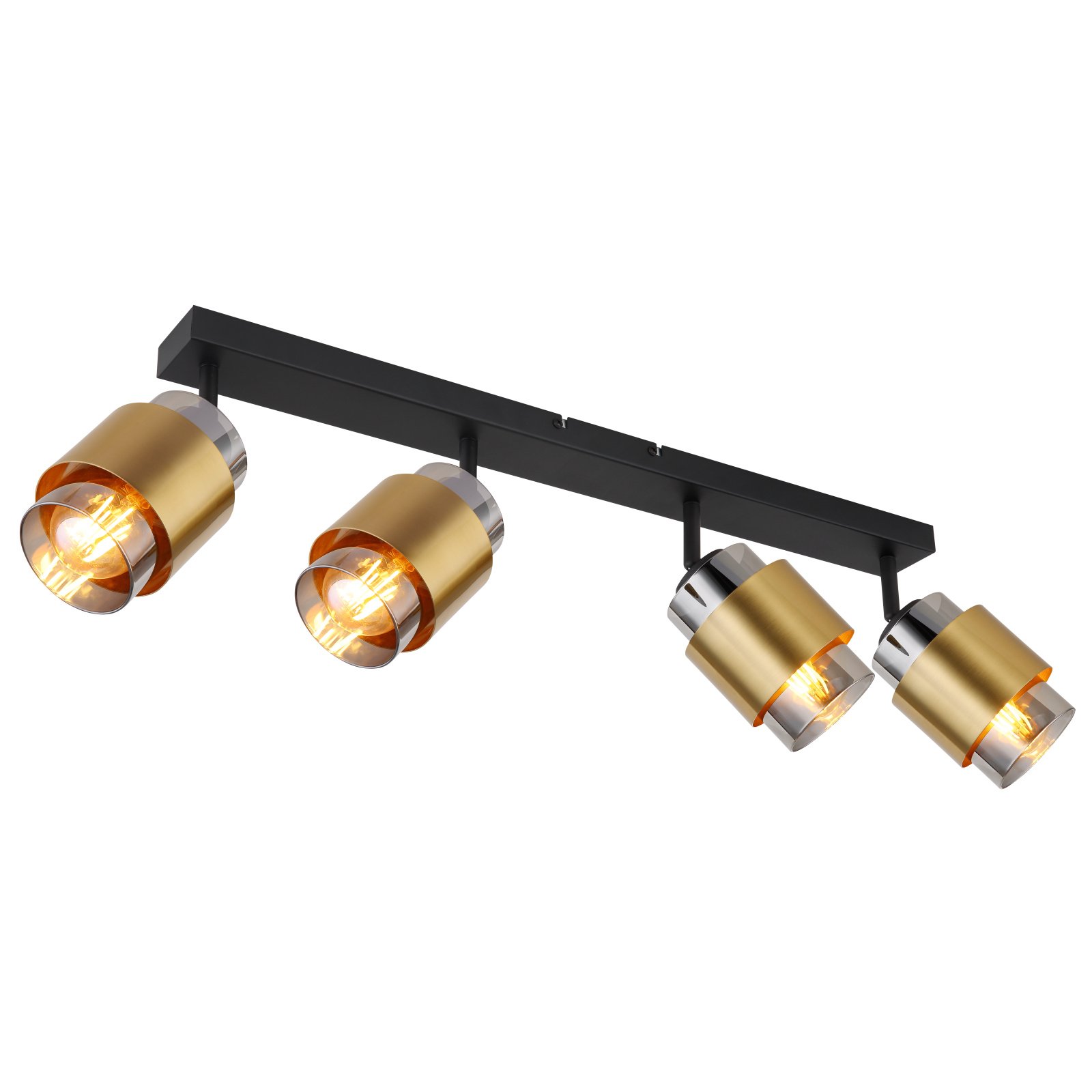 Kryptinis šviestuvas GLOBO Milley, E27, 4 x 40W, 230V, juodos matinės sp. metalas, dūmų sp. stiklas, žalvarinis žiedas, 100 x 650 x 145 mm, 15560-4