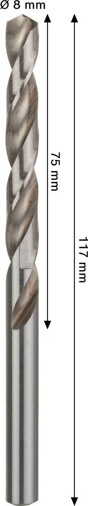 Grąžtas metalui BOSCH HSS-G, DIN 338, 8 × 75 × 117 mm
