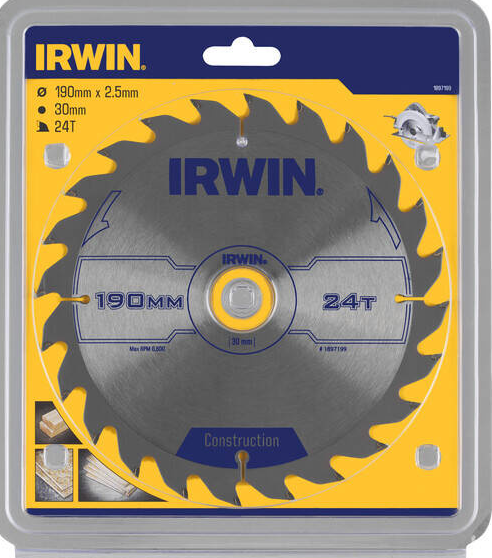Medžio pjovimo diskas su kietmetaliu IRWIN 11-7199, 190 x 30/20/16 mm, 24 dantų