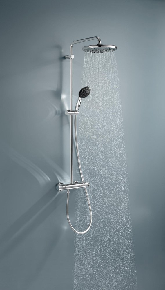 Dušo komplektas su termostatu GROHE QuickFix Vitalio Start 250 Flex, 250mm dušo galva,110mm rank. dušeliu, virštinkinė, taupanti vandenį, chromas, 26677001
