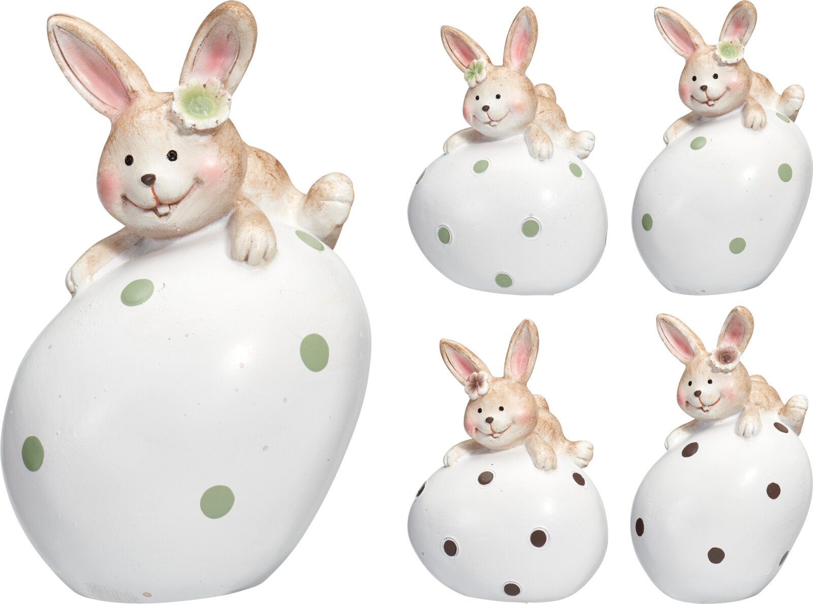 Velykinė dekoracija Triušis, ant kiaušinio, 11,5 cm, 4 skirtingi dizainai