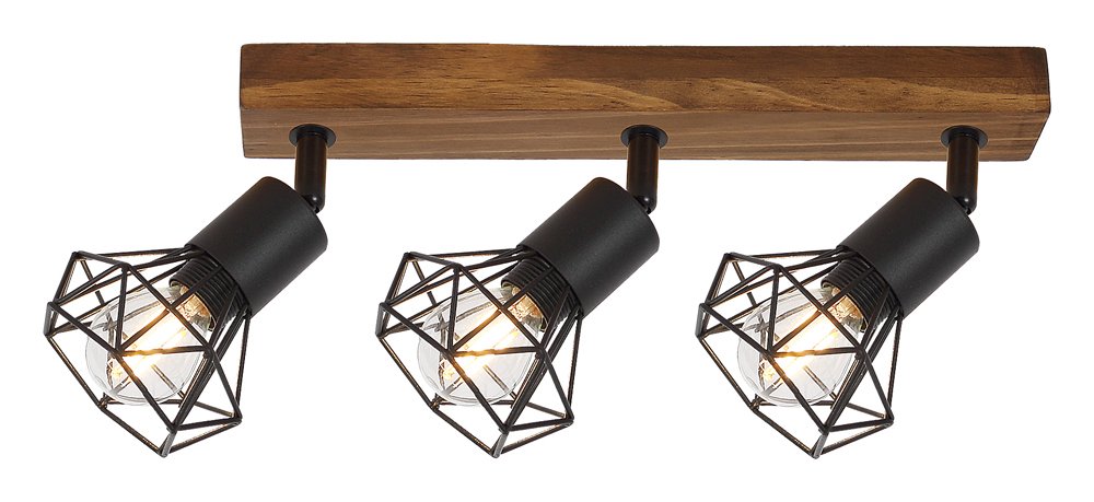 Kryptinis šviestuvas RABALUX Zeus, E14, 3 x 40W, 230V, IP20, metalas su medžiu, matinės juodos / ąžuolo sp., 525 x 150 x 150 mm, 3139