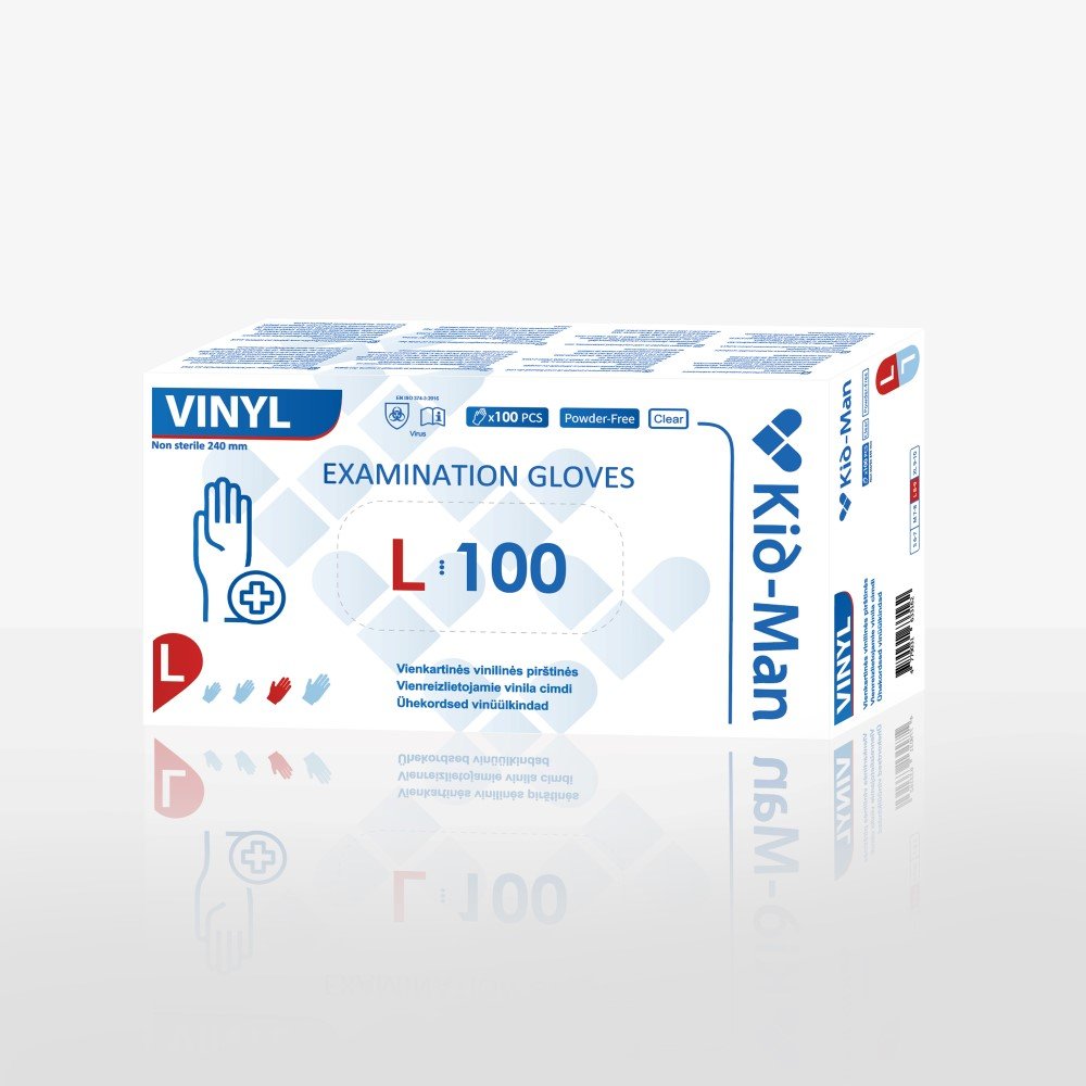 Vienkartinės pirštinės, vinilinės, 240 mm, dydis L, 100 vnt.