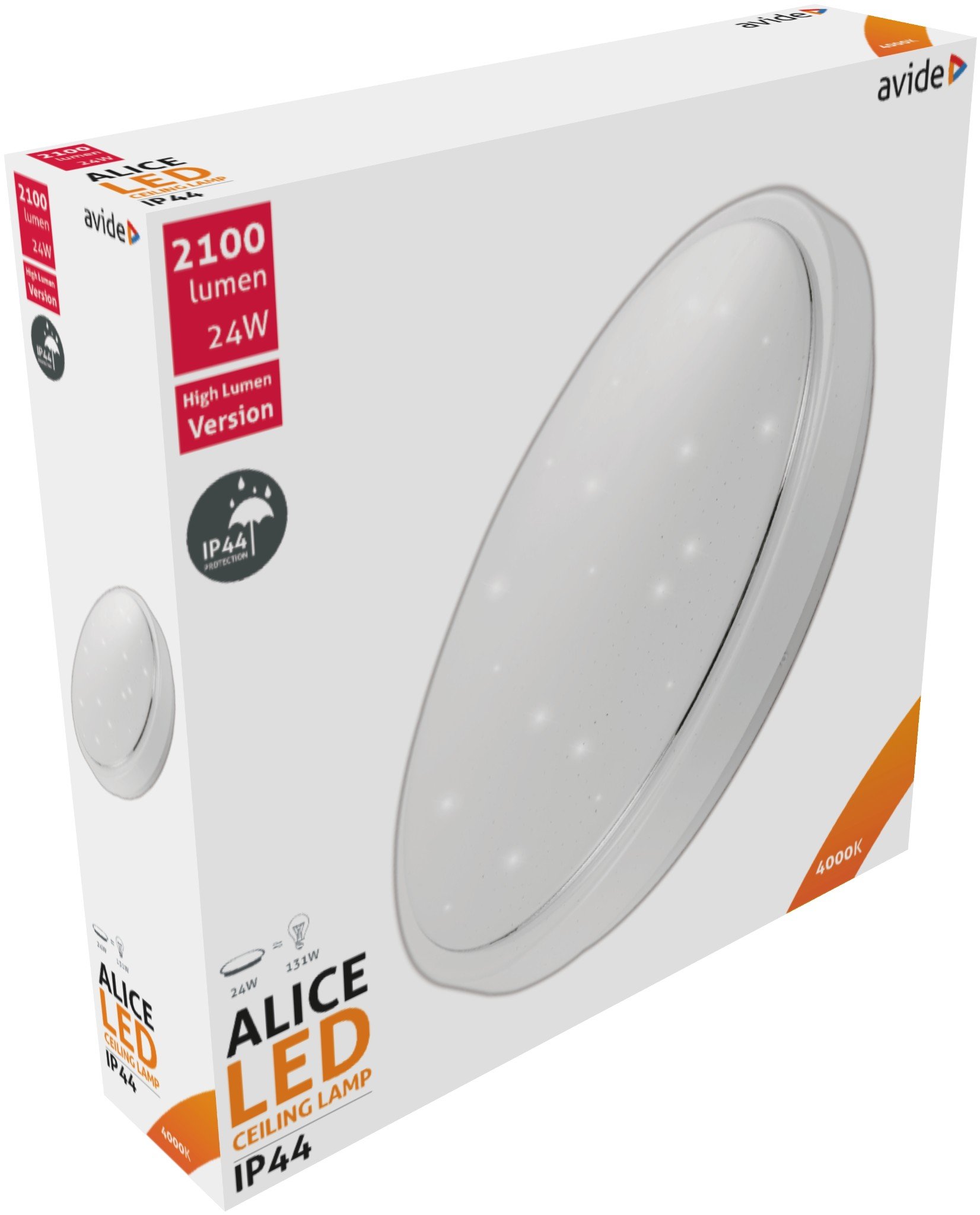 Lubinis LED šviestuvas AVIDE Alice At-9683, 24 W, 220-240 V, 4000 K, 2100 lm, IP44, 380 x 110 mm