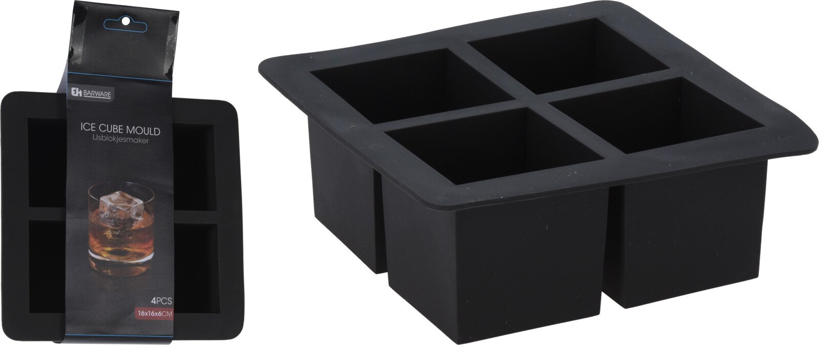 Ledukų formelė, 4 kvadratiniams ledukams, juodos sp., 16 x 16 x 6 cm