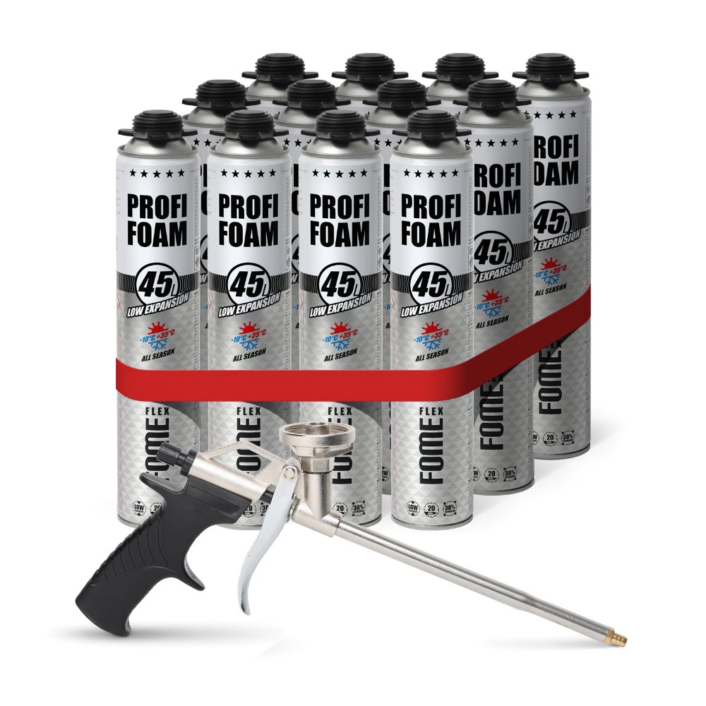 Montavimo putos FOME FLEX Profi Foam 45L Low Expansion, 750ml (12 vnt) + pistoletas