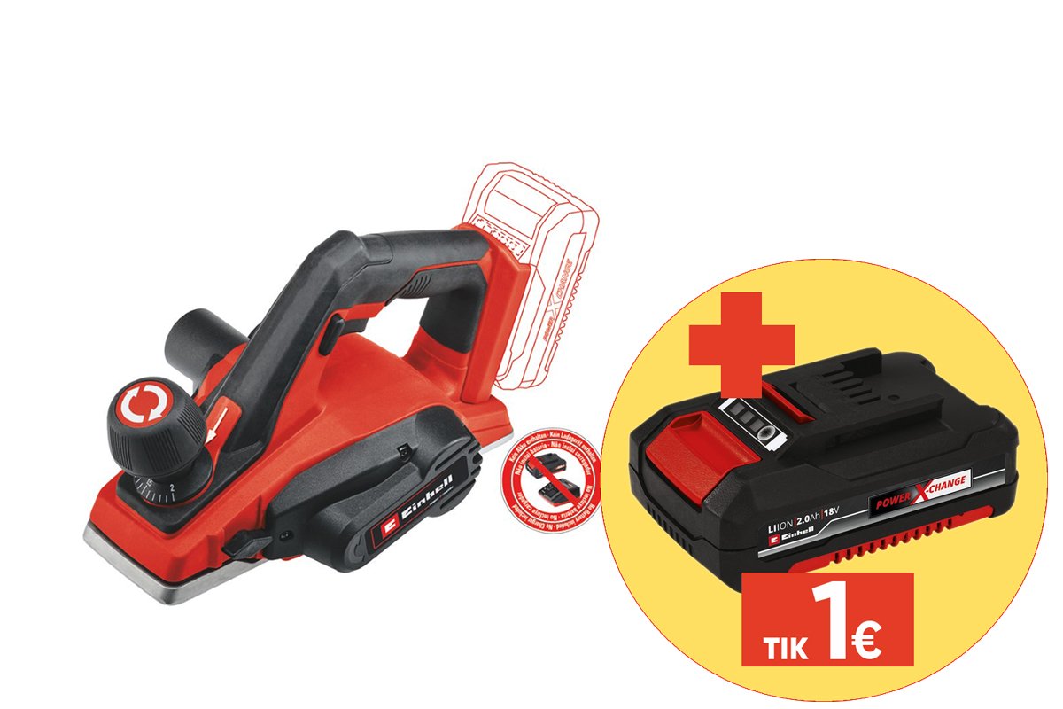 Akumuliatorinis oblius EINHELL TE-PL 18/82 Li Solo, 18 V, Li-ion, be akumuliatoriaus, obliavimo plotis 82 mm., obliavimo gylis 2 mm, svoris 2,44kg