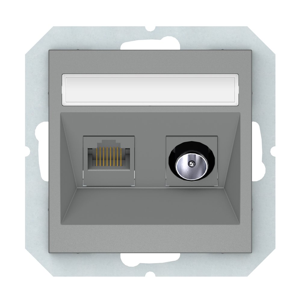 Kompiuterio lizdas + antenos lizdas VILMA QR1000, įleidžiamas, be rėmelio, pilka matinė sp., TVL/KLRJ45-16e2-02
