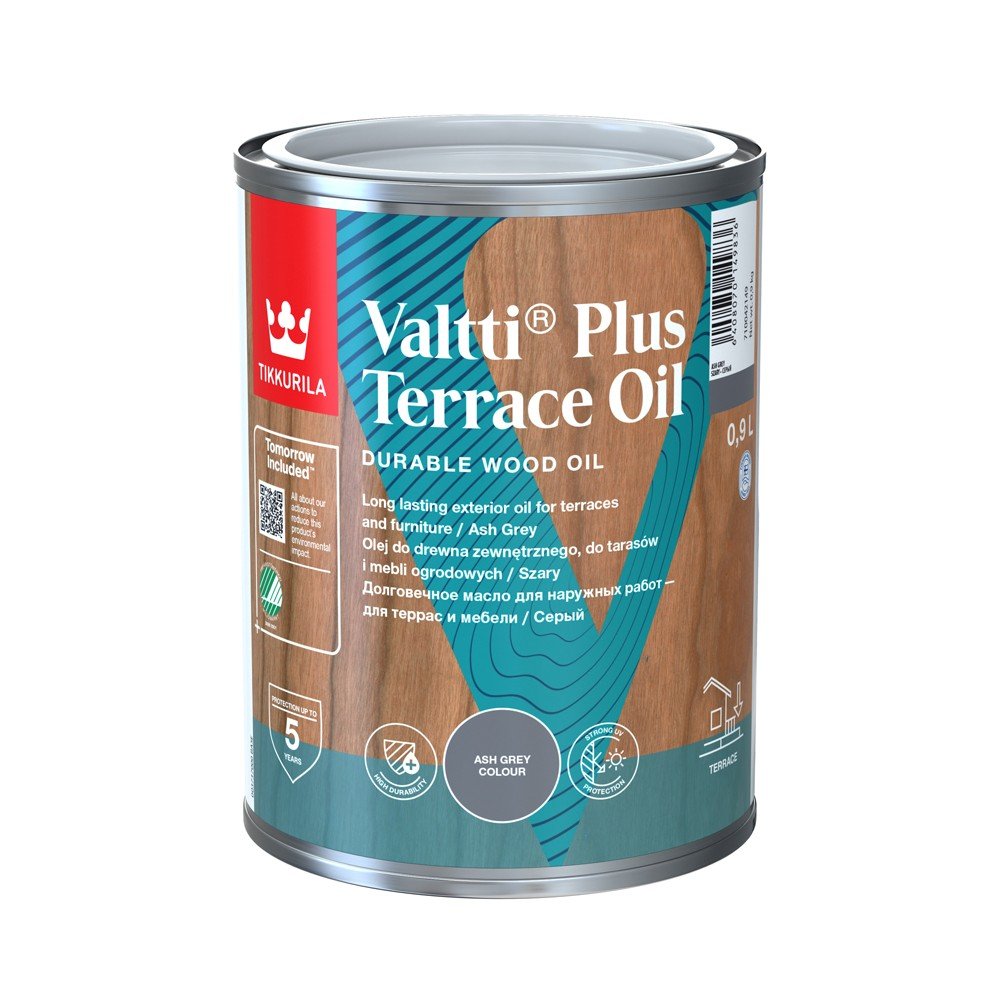 Aliejus terasoms ir lauko baldams TIKKURILA, Valtti Plus Terrace Oil , pilkas, 0,9 l, vandens pagrindu