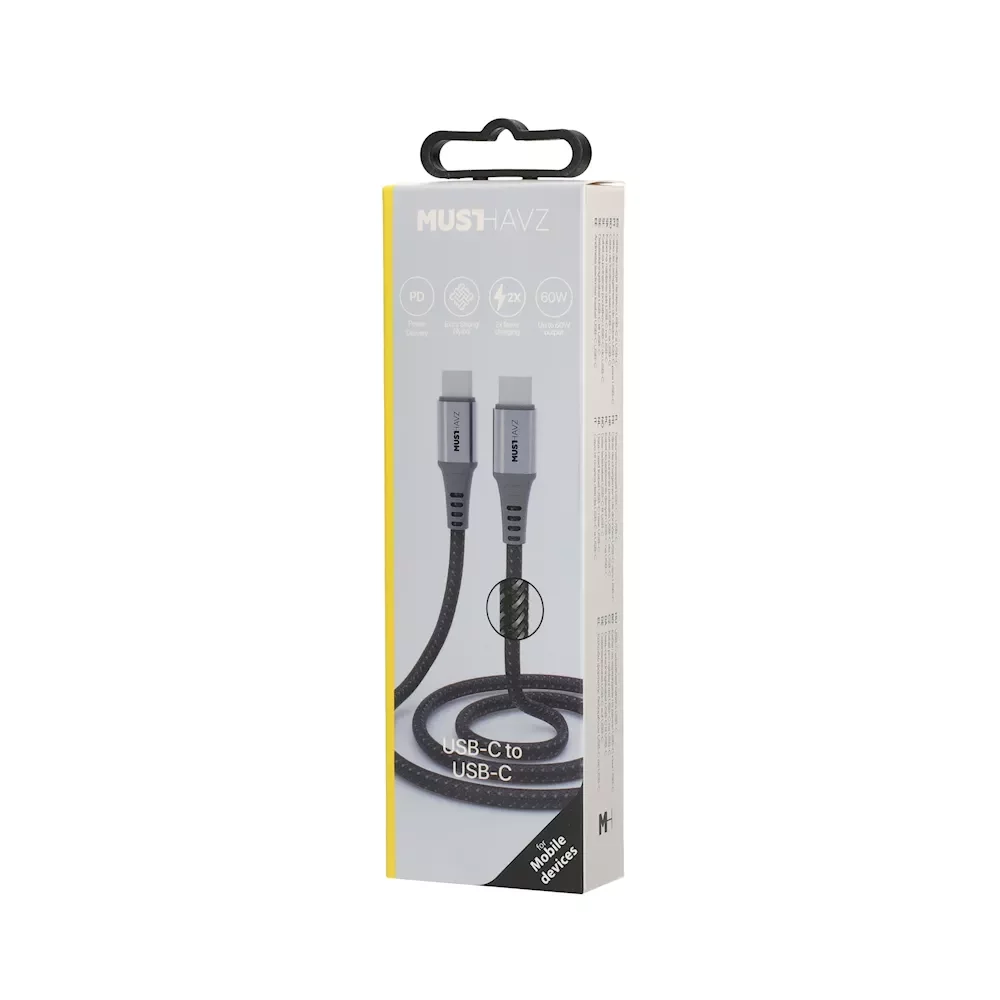 Įkrovimo laidas MUSTHAVZ, USB-C 2.0 į USB-C nailoninis laidas, 1 m, MHCABUSBCUSBC