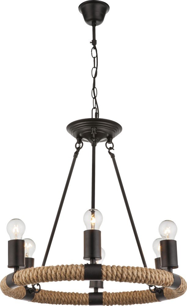 Pakabinamas šviestuvas GLOBO Ulleu, E27, 6 x 40W, 230V, juodas metalas, kanapė, 500 x 1260 mm, 69029-6