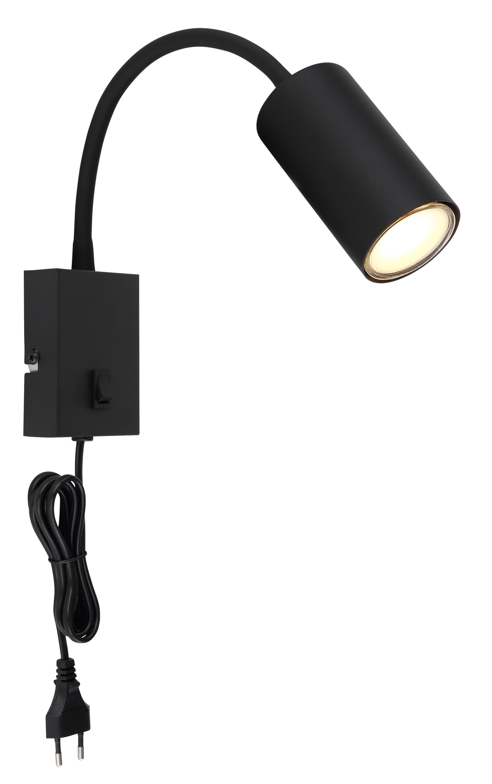 Kryptinis šviestuvas GLOBO Robby, GU10, 1 x 25W, 230V, su jungikliu, su 1,5 m ilgio laidu, metalinis, matinės juodos sp., 70 x 440 x 320 mm, 57911WB