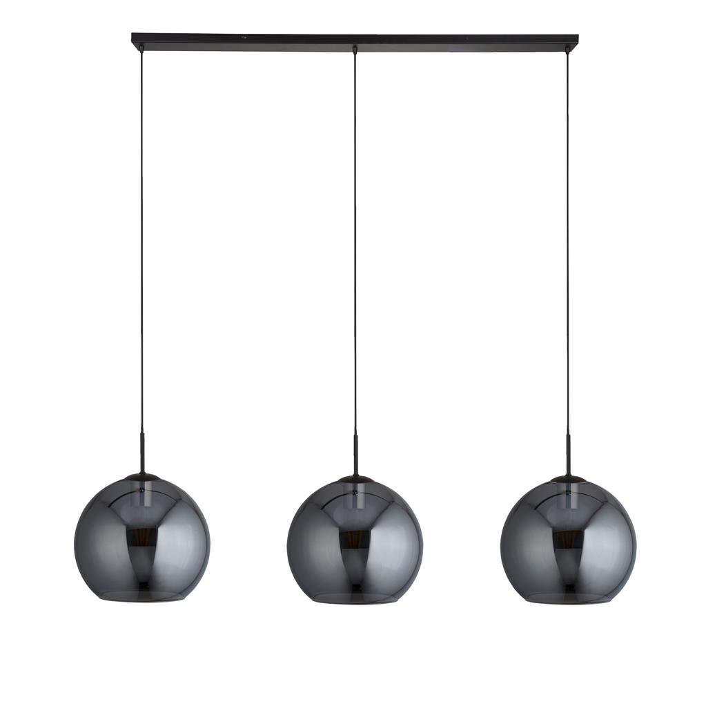 Pakabinamas šviestuvas SEARCHLIGHT Amsterdam, 3LT, E27, 3x60W, AXPxG 241x146x30 cm, juodos sp. metalas ir dūminis stiklas, 1023-3SM