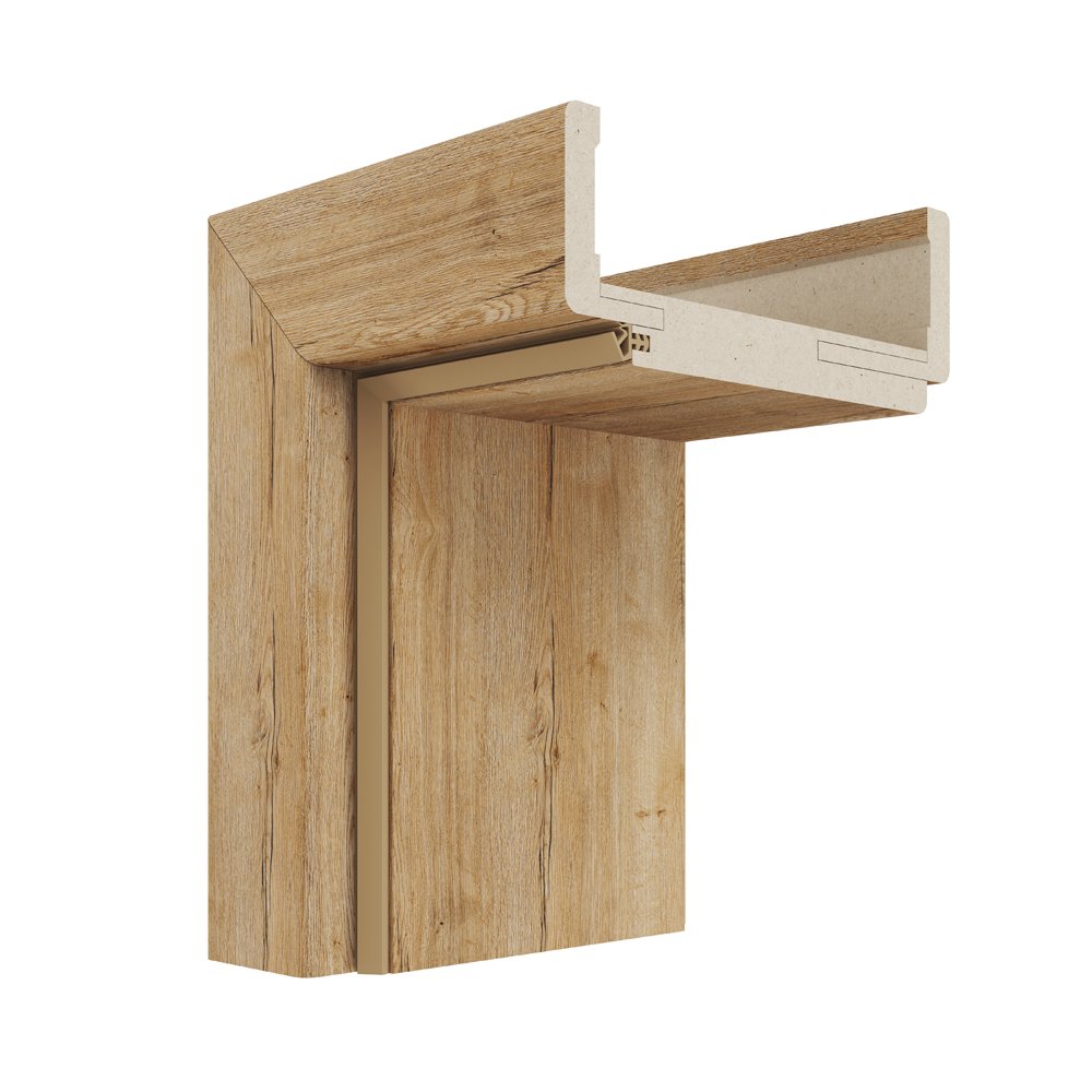 Laminuota durų stakta VIVENTO, reguliuojama, su apvadais, komplektas durų varčiai, dešininė, spl. Halifax oak, 100-140x91x2108 mm, 2 vnt., 110-140x91x885 mm, 1 vnt.