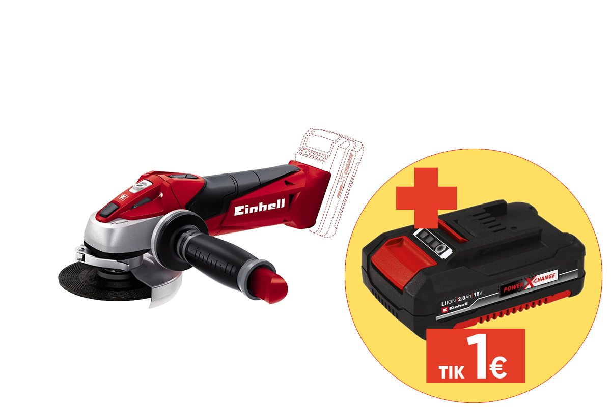 Akumuliatorinis kampinis šlifuoklis EINHELL TE-AG 18, 18 V, Li-ion, be akumuliatoriaus