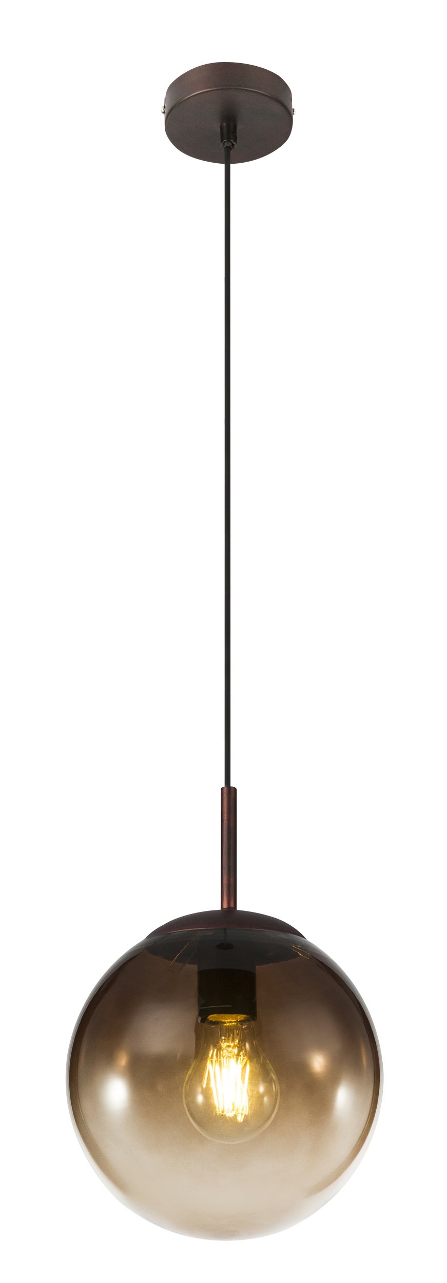 Pakabinamas šviestuvas GLOBO Varus, E27, 1 x 40W, 230V, rudos sp. metalas, gintaro sp. stiklas, 200 x 1200 mm, 15865