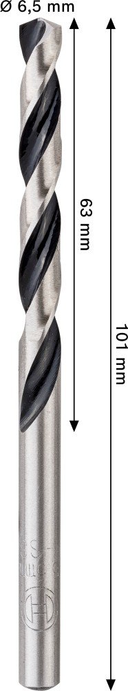 Grąžtas metalui BOSCH HSS (PointTeQ), cilindrinis kotas, 6,5 mm, 1 vnt.
