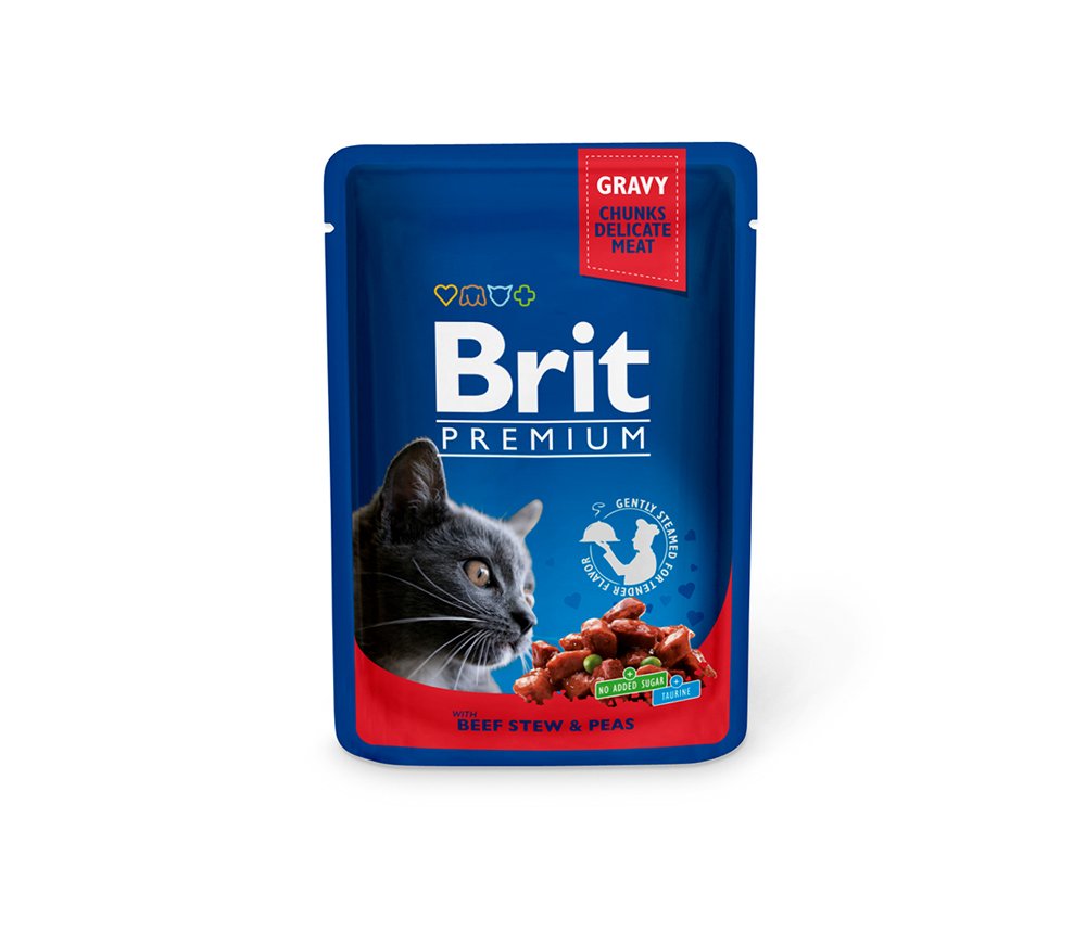 Konservuotas kačių ėdalas BRIT Premium, suaugusioms katėms, su jautiena ir žirneliais, 100g