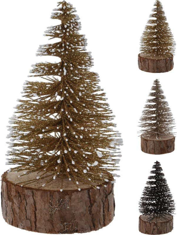 Blizgi kalėdinė eglutė, 14 cm, pastatoma, 3 skirtingų rudų atspalvių