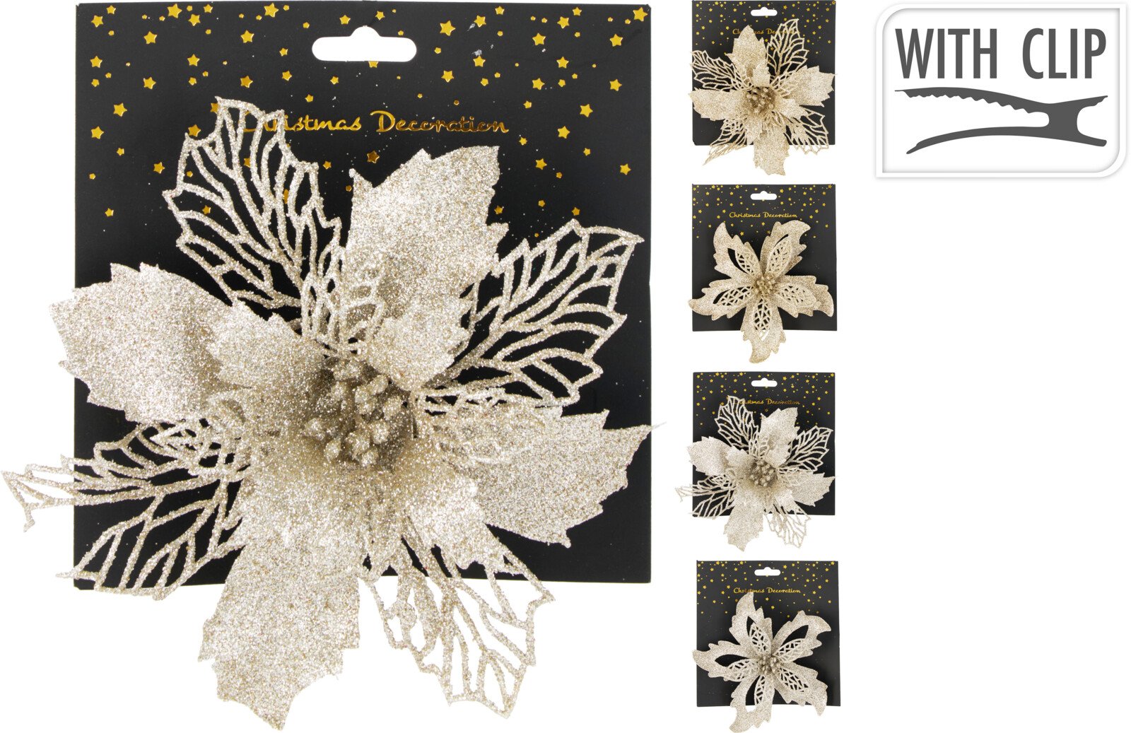 Kalėdinė dekoracija Gėlės, su segtukais, skirtingų sp. ir dizainų, skersmuo 16 cm