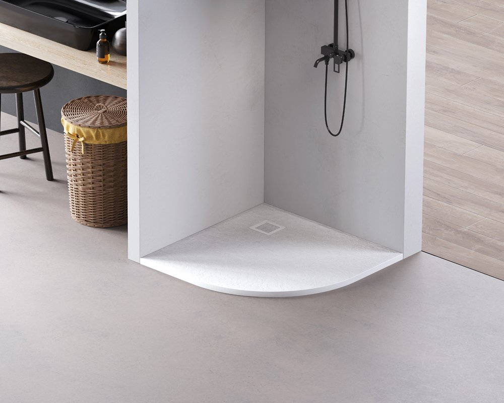 Dušo padėklas HARMONY Mare HAR-0040,  90 x 90 x 3 cm, akmens masės, pusapvalis R55, neslidi danga, baltas