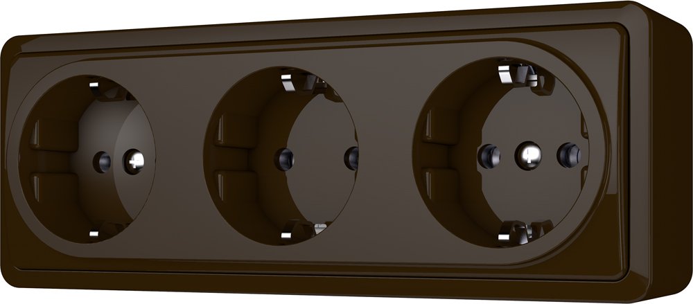  Kištukinis lizdas VILMA SL+250, 3 vietų, paviršinis, su įž., rudos sp., RP16-031