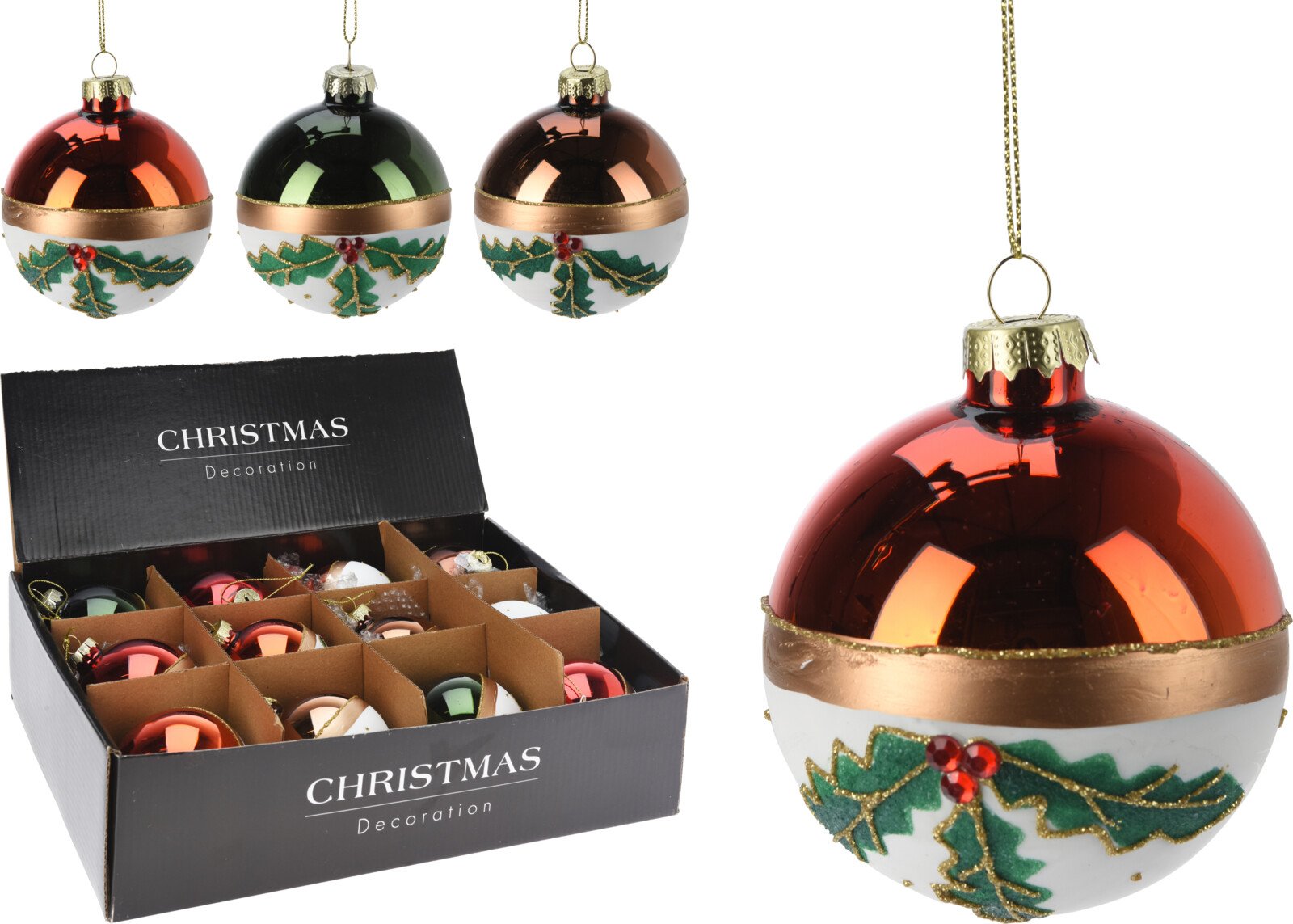 Eglutės žaisliukas, 4 skirtingų spalvų, su uogų šakelėmis, skersmuo 8 cm