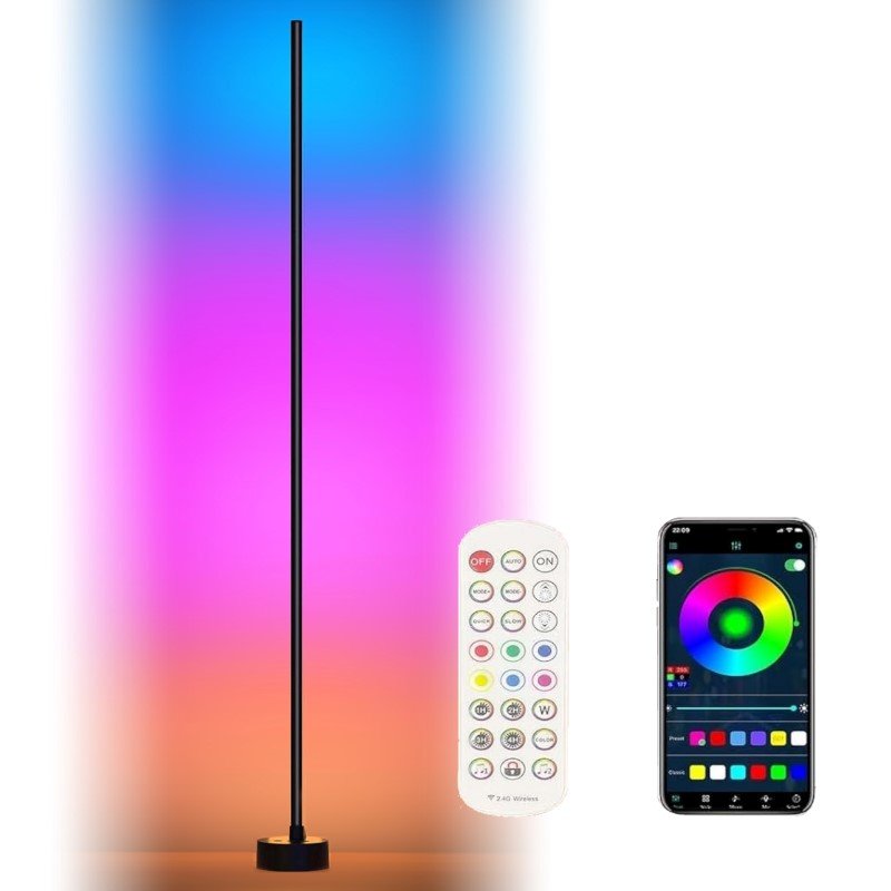 Toršeras G.LUX Gd-Rainbow-F Black, LED 12W, 960 lm, dimeriuojama, keičiamas RGB LED apšvietimas: 78 spalvos,  laikmatis, juodos sp.