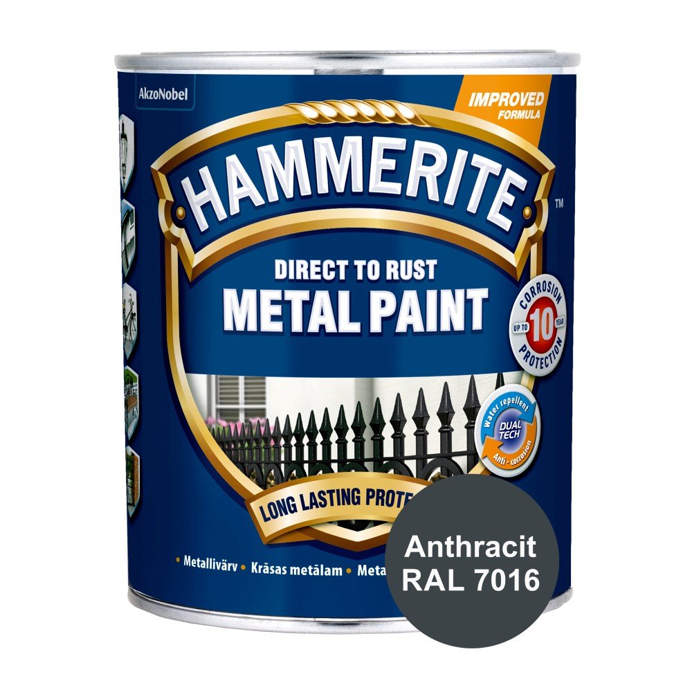 Antikoroziniai dažai HAMMERITE Smooth Finish, 750 ml, antracito sp., blizgūs