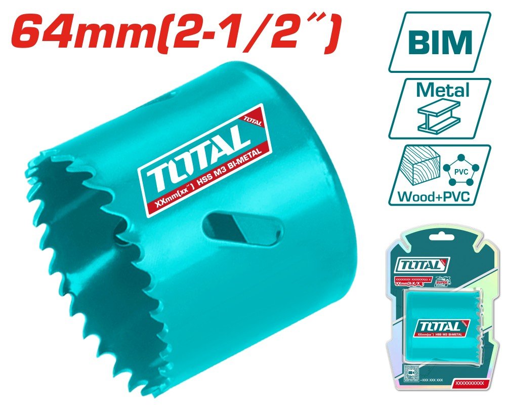 Gręžimo karūnėlė TOTAL, HSS M3 Bi-metal, 4-6 TPI, 64 mm, TAC410641