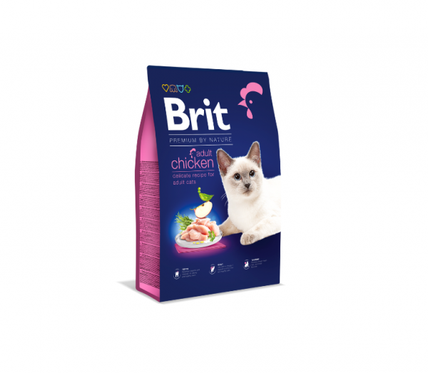 Sausas kačių ėdalas BRIT Premium, suaugusioms katėms su vištiena, 8kg