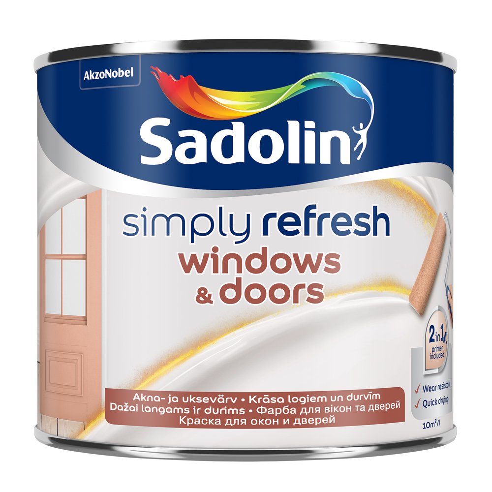 Langų ir durų dažai SADOLIN Simply Refresh Doors&Windows, 2,5 l, BW bazė, balti, pusiau matiniai