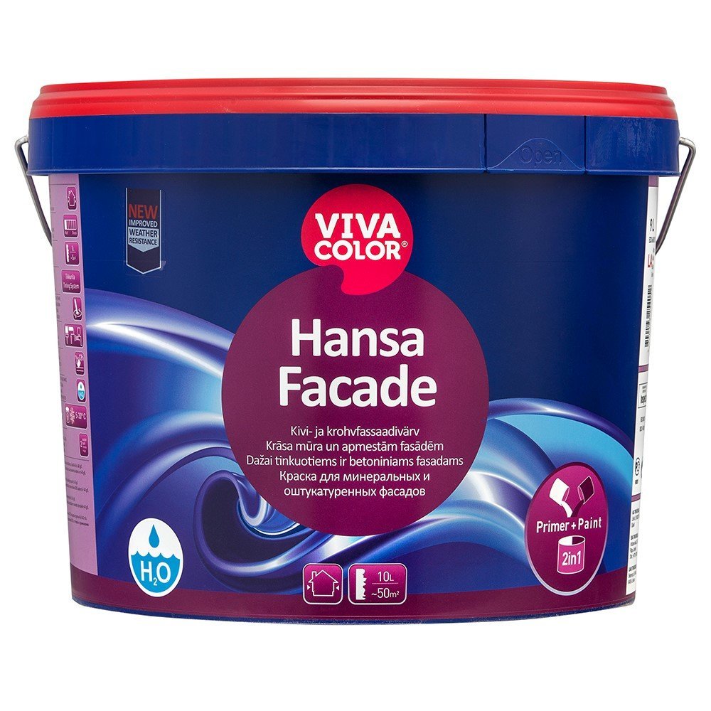Mineralinių fasadų dažai VIVACOLOR Hansa Facade, 9 l, LA bazė, balti, visiškai matiniai