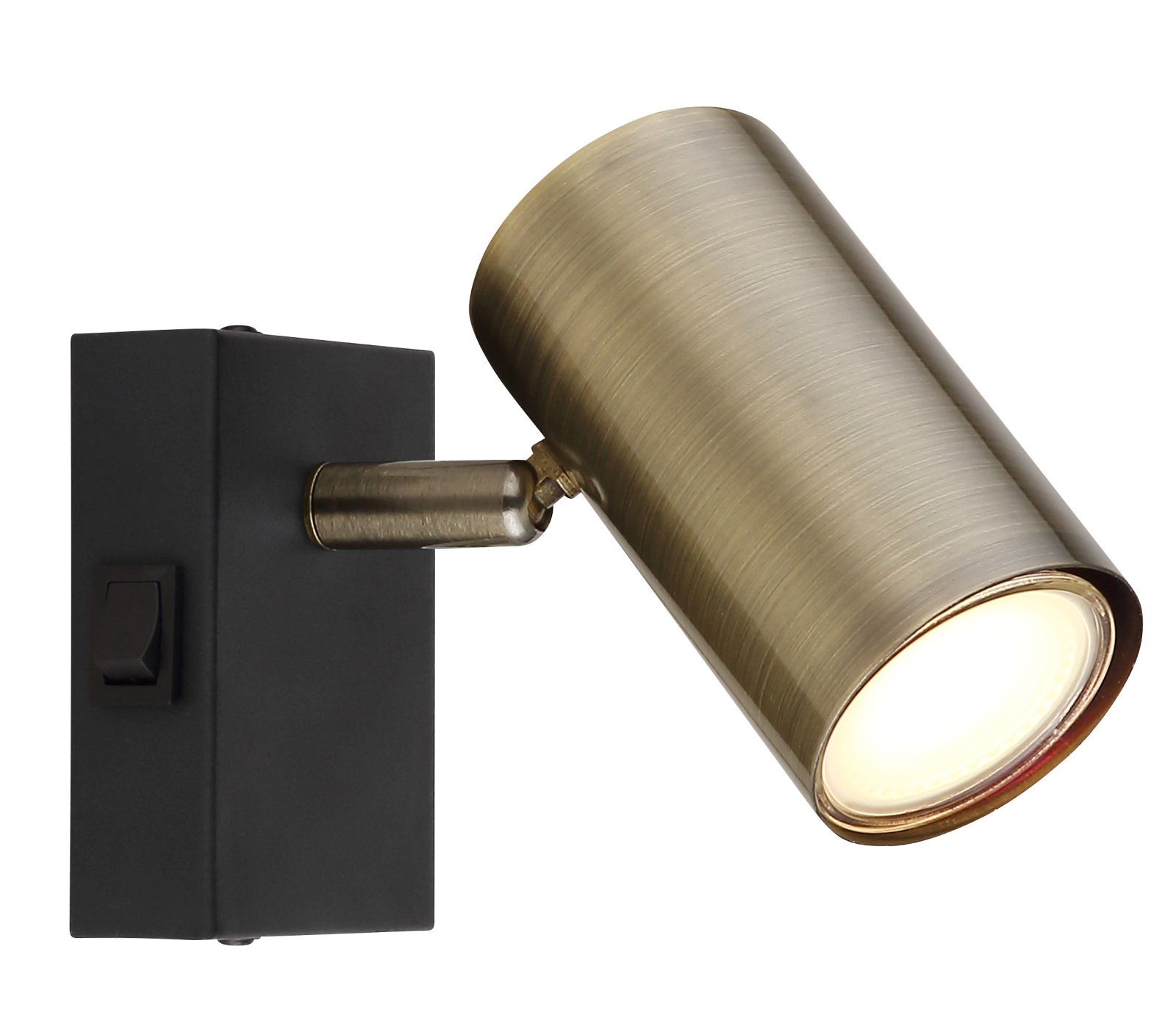 Kryptinis šviestuvas GLOBO Robby, GU10, 1 x 25W, 230V, su jungikliu, metalinis, matinės juodos, antikvarinio žalvario sp., 70 x 100 x 120 mm, 57911-1M