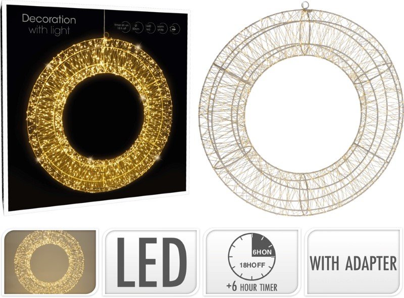 Žiedo formos LED dekoracija, 1440 LED, šiltai baltos sp.