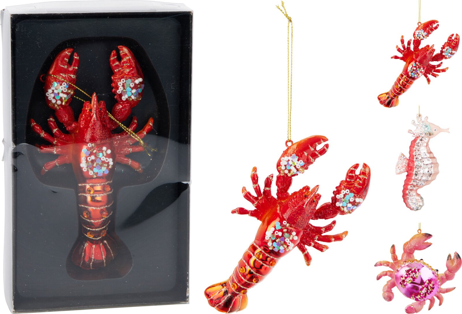 Eglutės žaisliukas Jūros Gyvūnas, stiklas, 3 skirtingi dizainai, įvairių spalvų ir dydžių