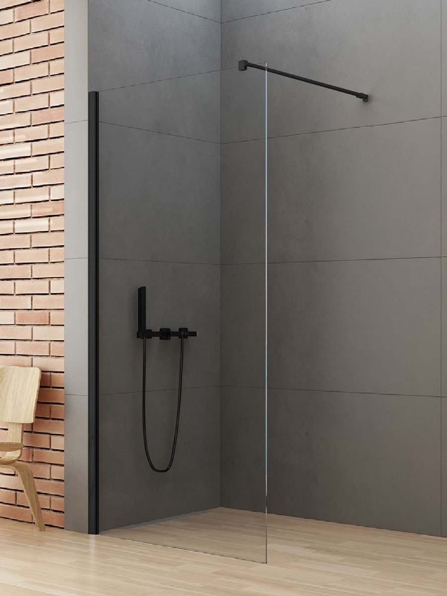 Dušo sienelė HARMONY Relaxa Black HAR-0353, 80 x 195 cm, juodas profilis, skaidrus grūdintas stiklas 6 mm