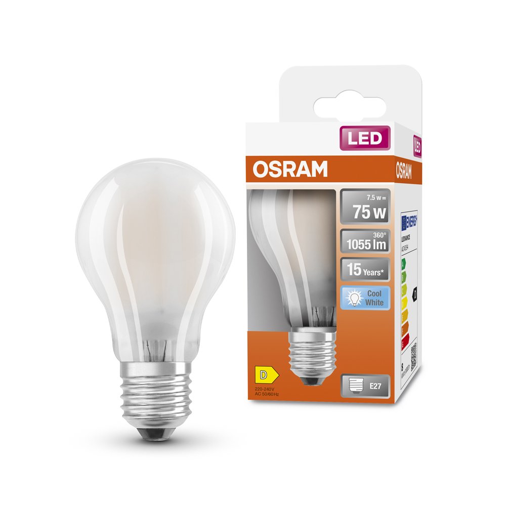 LED lempa OSRAM Star, 7,5W, E27, 220-240V, 4000K, 1055 lm, filamentinė, matinė, atitinka 75W lemputę