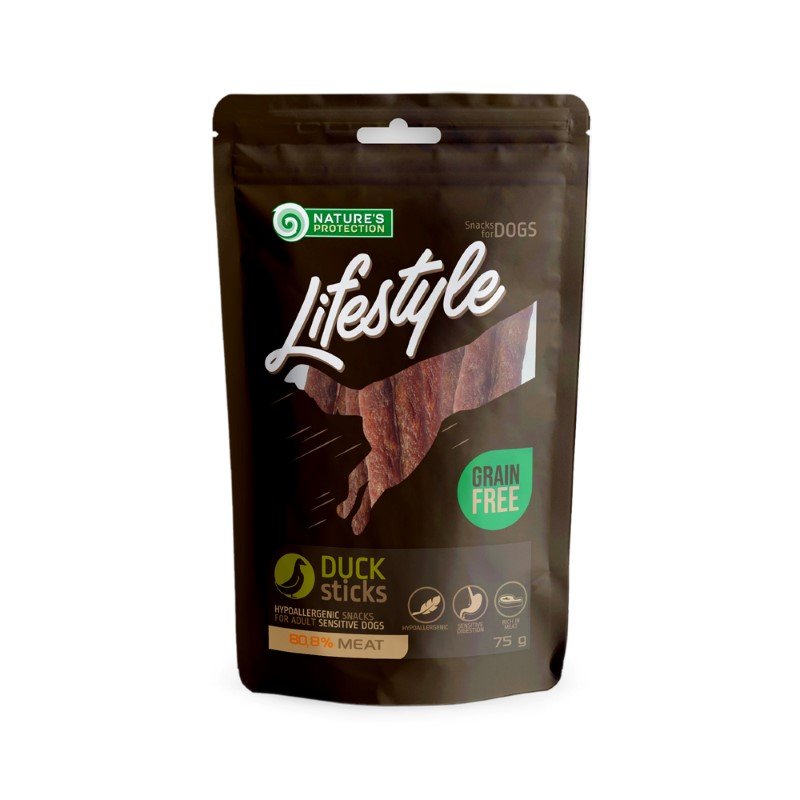 Skanėstas šunims NATURE'S PROTECTION LIFESTYLE, antienos pagaliukai, 75g