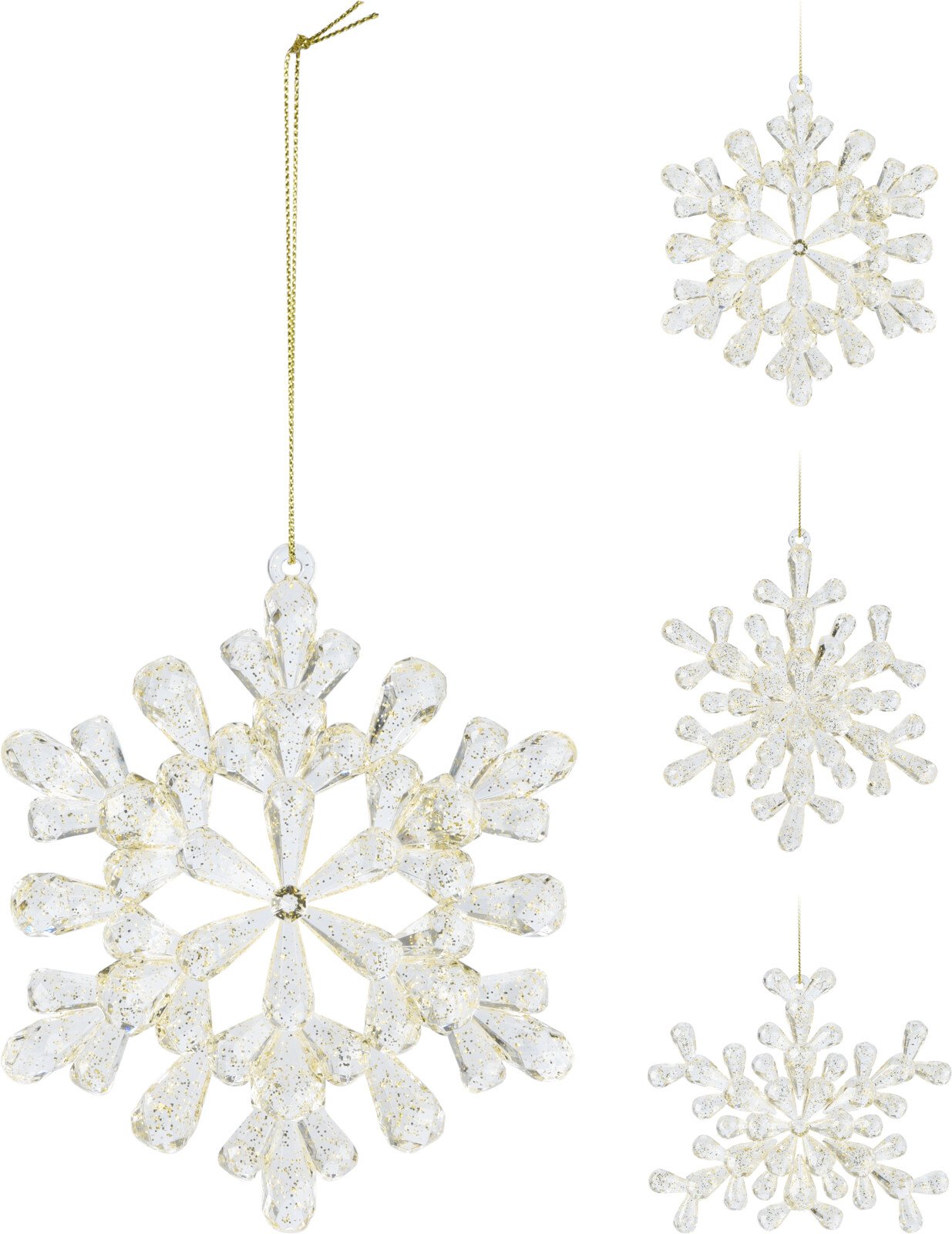 Eglutės žaisliukas Snaigė, permatoma arba aukso sp., skersmuo 12 cm